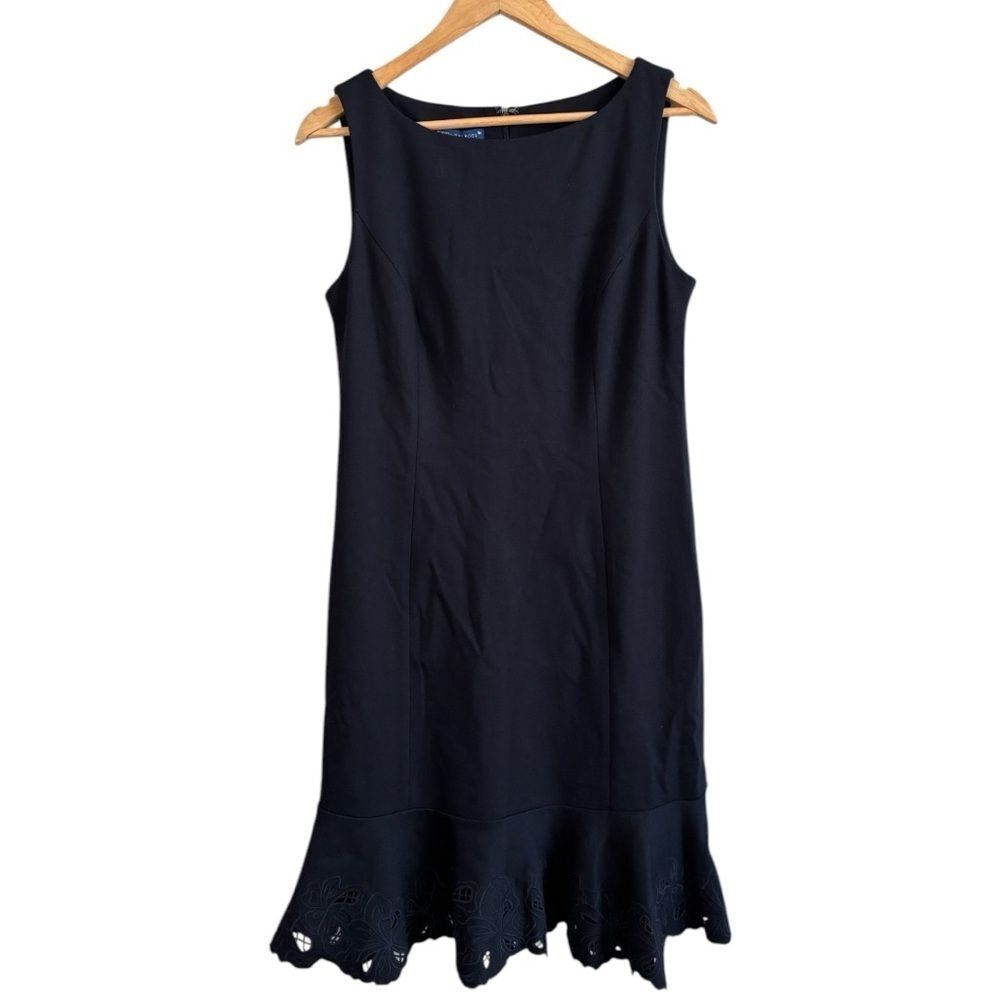 Talbots Navy Blue Ponte Sleeveless Embroidered Sheath Dress - Picture 2 of 8